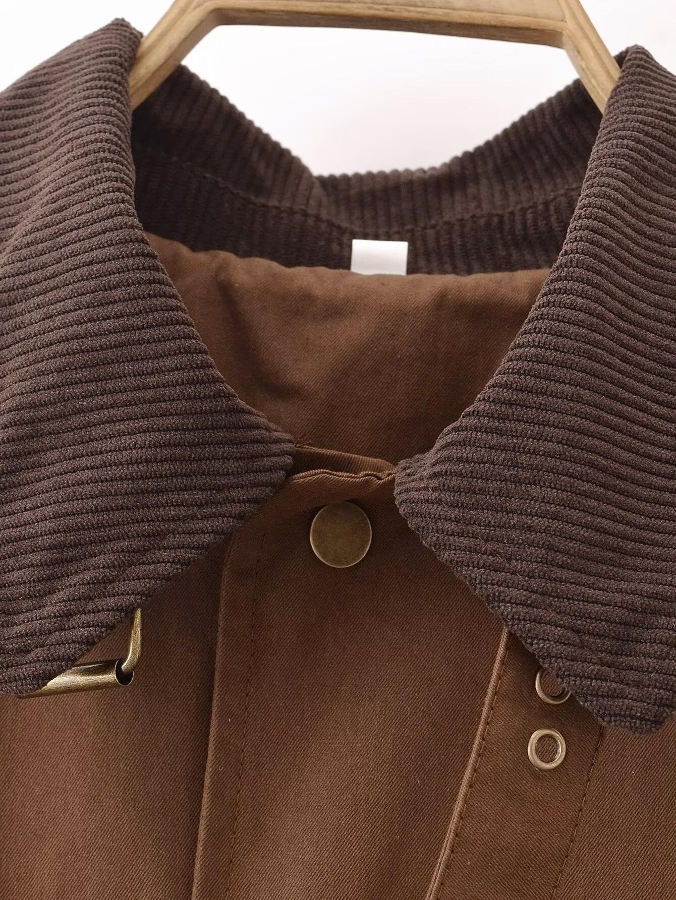 Women's Brown Long Lapel Coat - Loose Fit Straight-Cut Casual Overcoat