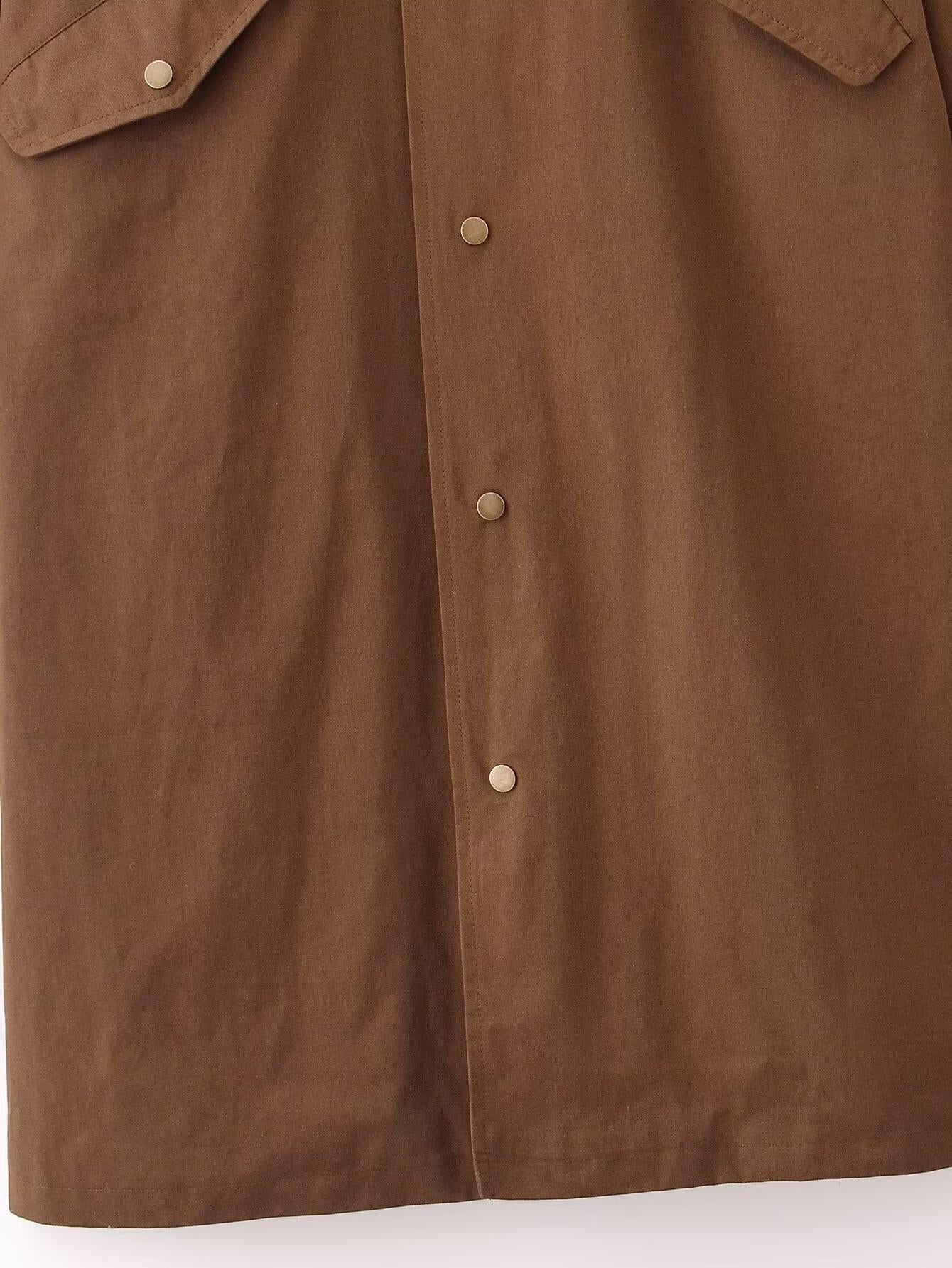 Women's Brown Long Lapel Coat - Loose Fit Straight-Cut Casual Overcoat
