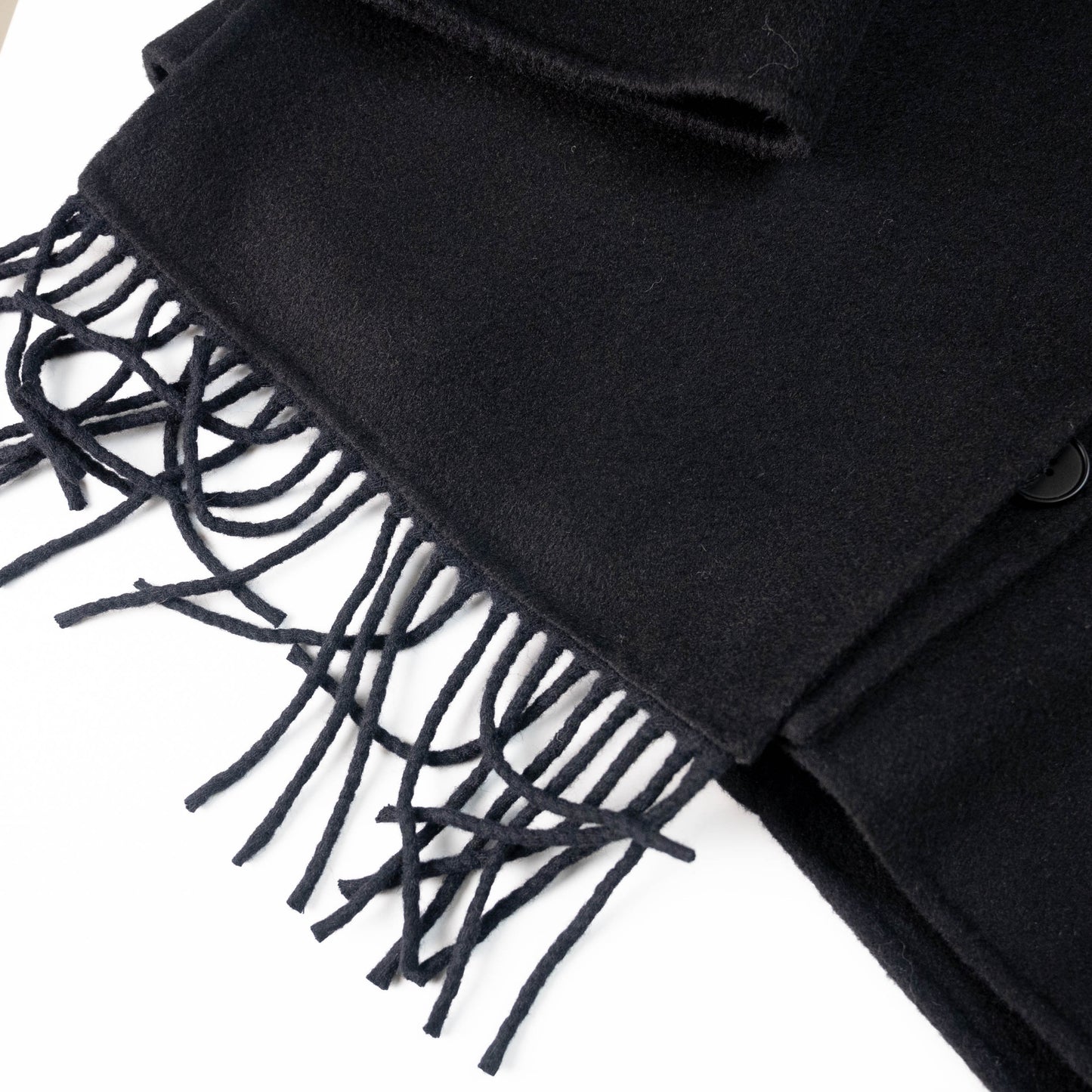 Winter Black Wool Coat with Integrated Scarf Loose Fit Button - Up Elegant Overcoat