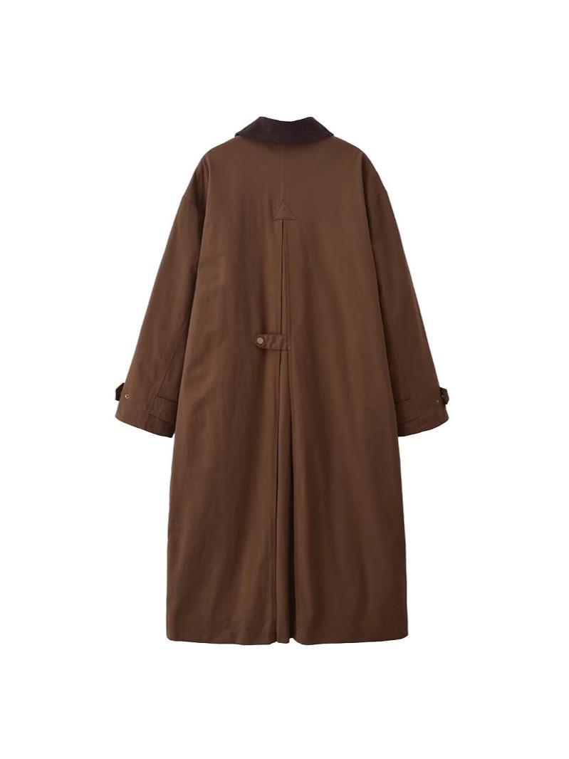 Women's Brown Long Lapel Coat - Loose Fit Straight-Cut Casual Overcoat