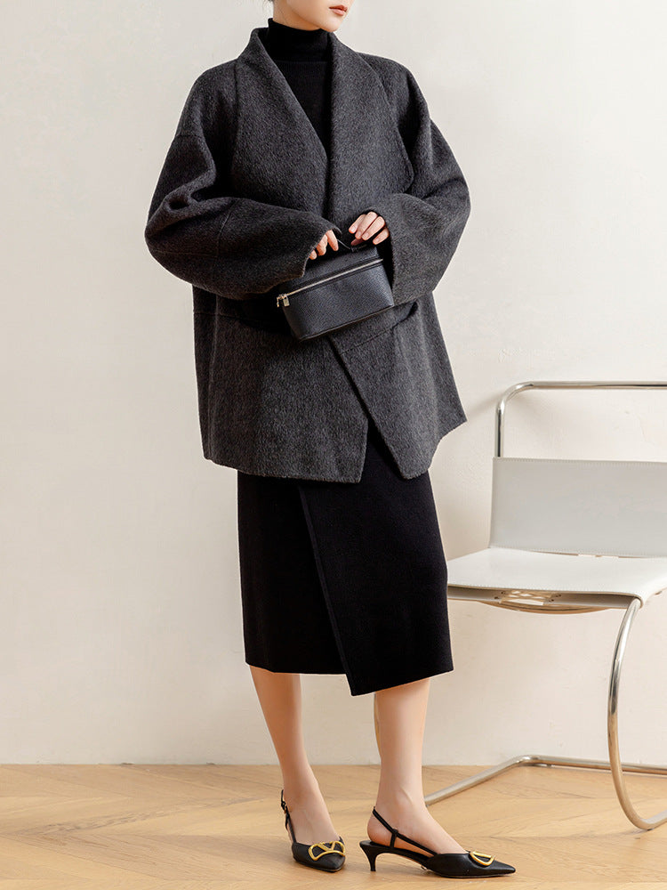 Women's Winter Wool Blend Cardigan Coat - Mid-Length Loose Lapel Outerwear