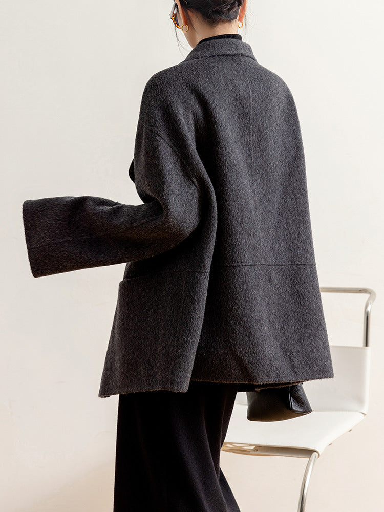 Women's Winter Wool Blend Cardigan Coat - Mid-Length Loose Lapel Outerwear