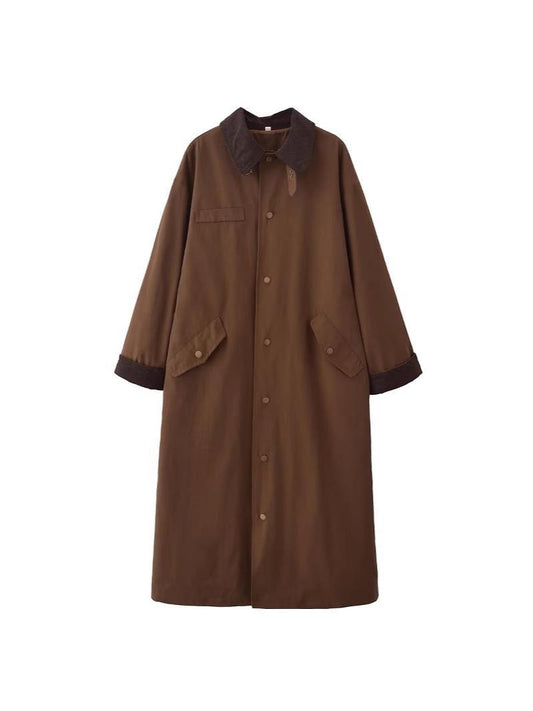 Women's Brown Long Lapel Coat - Loose Fit Straight-Cut Casual Overcoat
