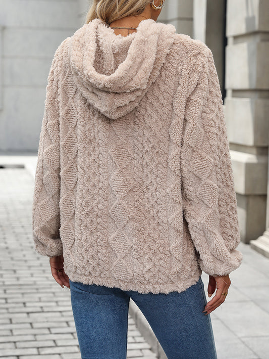 Autumn Winter Women’s Faux Fur Hoodie Pullover – Long Sleeve Drawstring Warm Fleece Sweatshirt