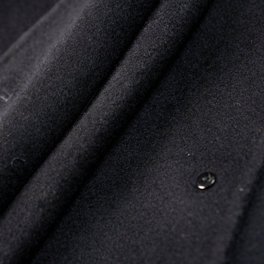 Winter Black Wool Coat with Integrated Scarf Loose Fit Button - Up Elegant Overcoat