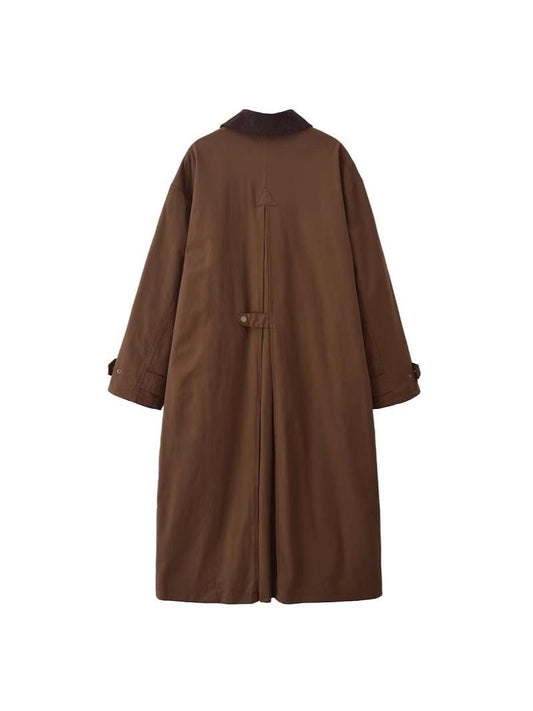 Women's Brown Long Lapel Coat - Loose Fit Straight-Cut Casual Overcoat