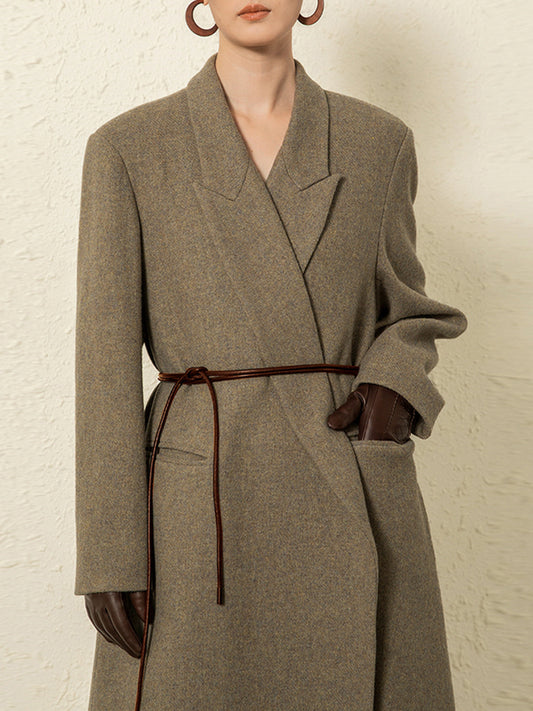 Brown Long Wool Belted Coat – Women’s Autumn Winter Oversized Luxury Overcoat