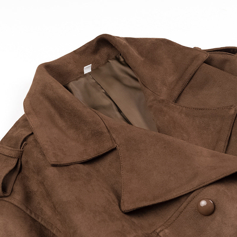 Autumn Winter Women’s Long Double-Breasted Trench Coat – Waist Belt Casual Elegant Overcoat