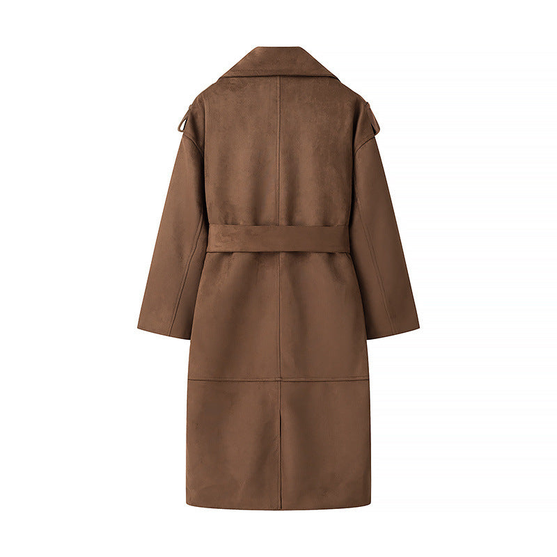 Autumn Winter Women’s Long Double-Breasted Trench Coat – Waist Belt Casual Elegant Overcoat